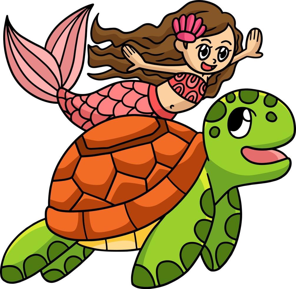 clipart colorate del fumetto della sirena e della tartaruga vettore