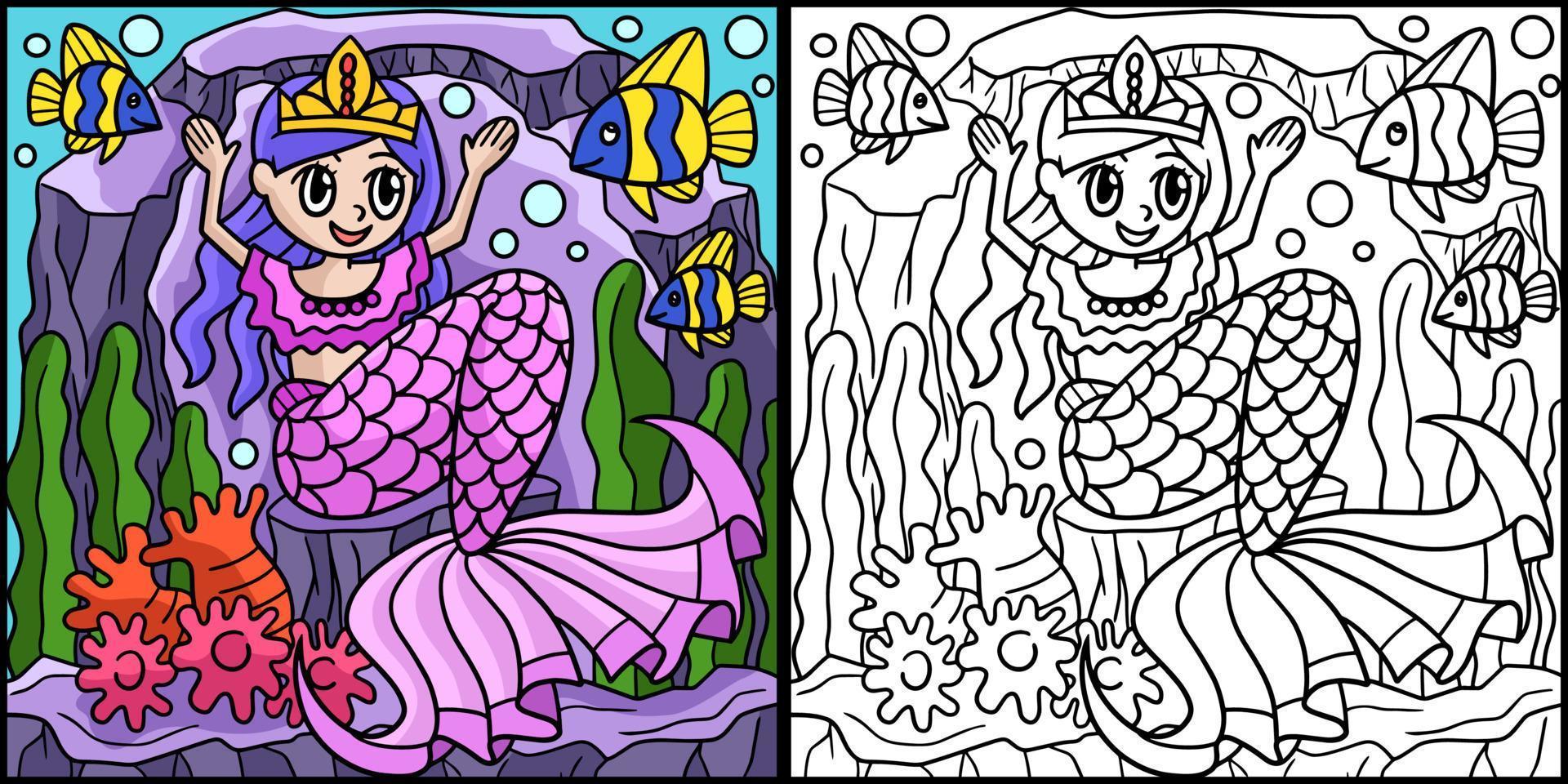 illustrazione colorata della principessa della corona della sirena vettore