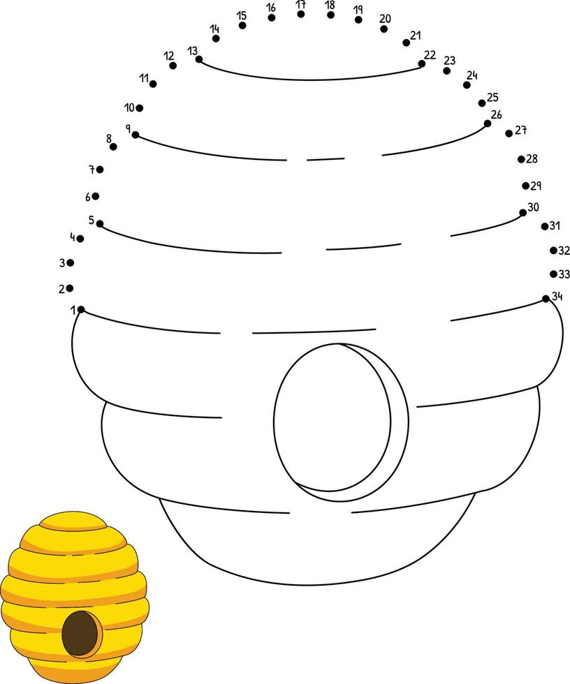 Pagina da colorare di un alveare punto per punto per bambini vettore