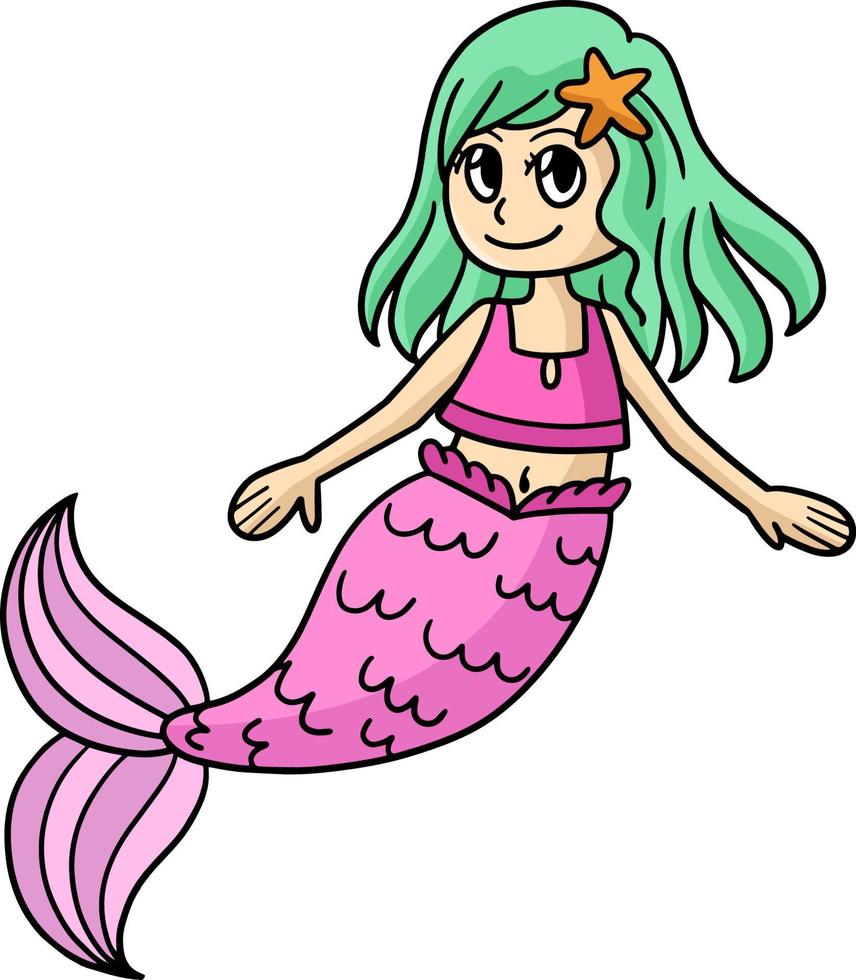 illustrazione clipart colorata del fumetto della sirena sveglia vettore