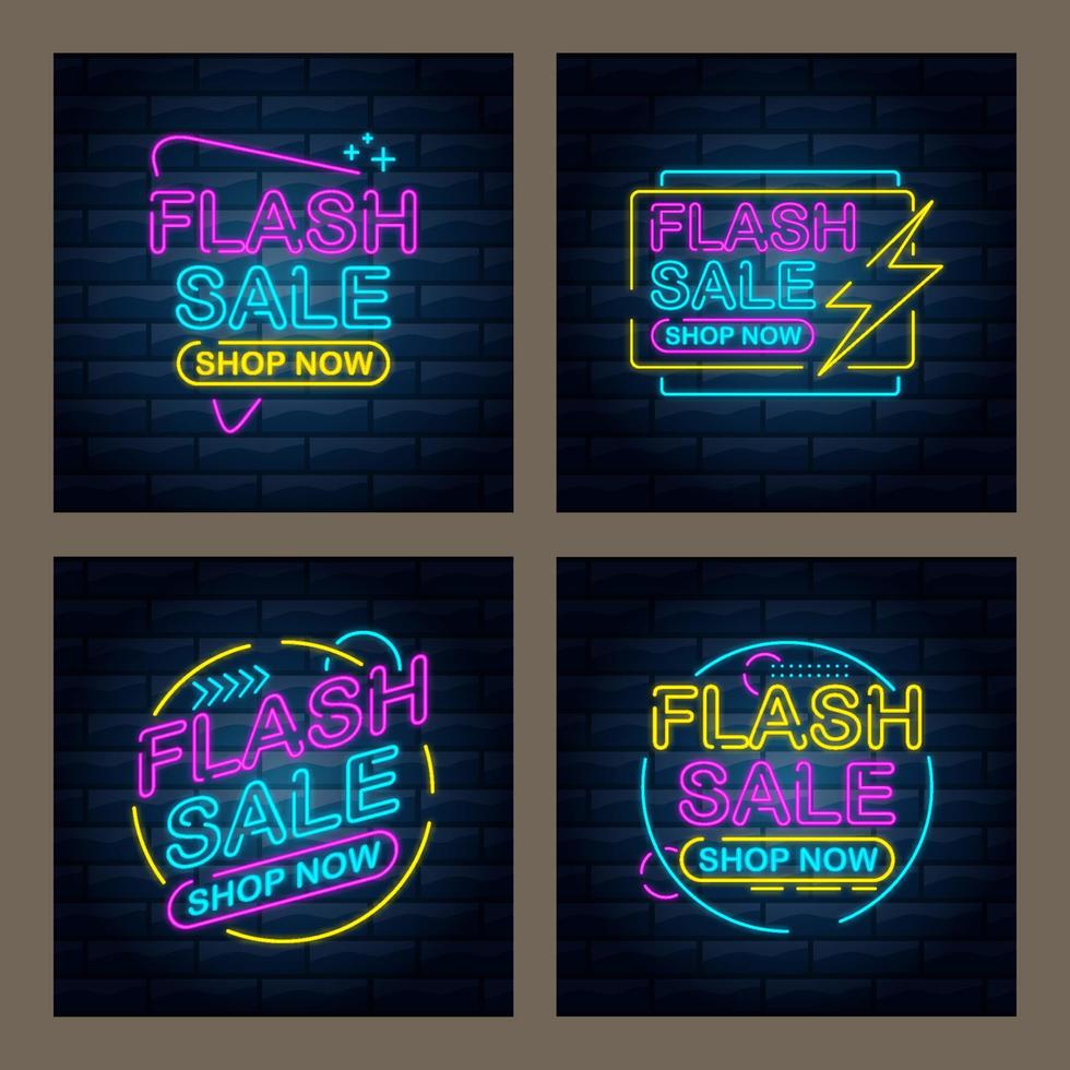 post sui social media di vendita flash in stile neon vettore