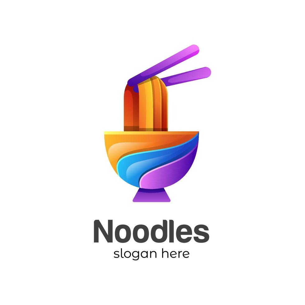 colorato concetto di cibo noodle logo vettoriale, design del logo cinese noodle, logo vettoriale ramen giapponese