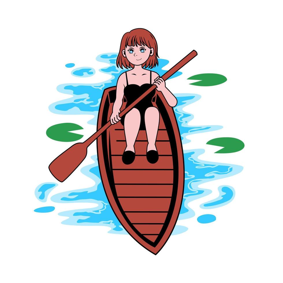 illustrazione di una donna che rema una canoa vettore