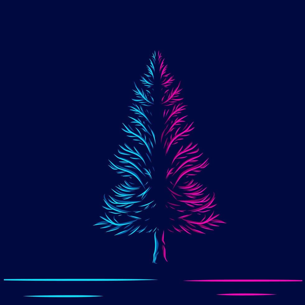 albero di pino sulla linea del logo di natale ritratto pop art design colorato con sfondo scuro. illustrazione vettoriale astratta.