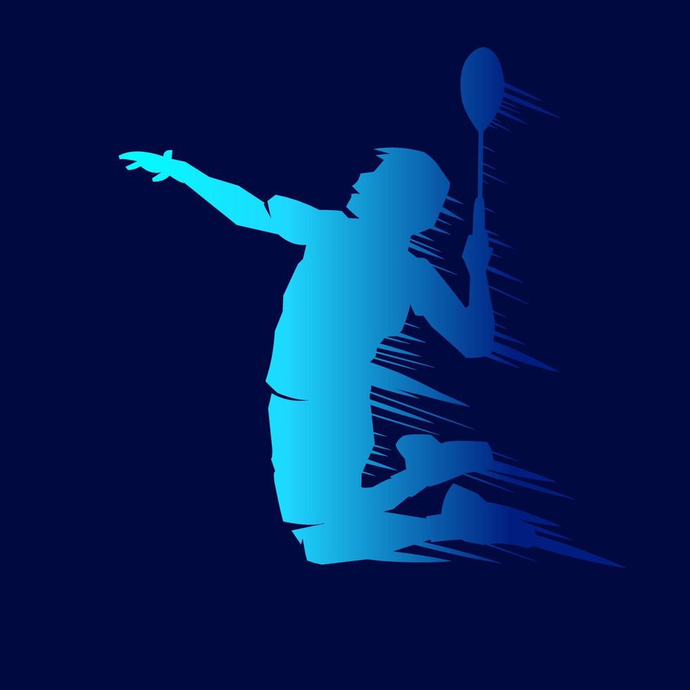 badminton uomo smash shot vettore silhouette linea pop art potrait logo design colorato con sfondo scuro. illustrazione vettoriale astratta. sfondo nero isolato per t-shirt, poster, abbigliamento.