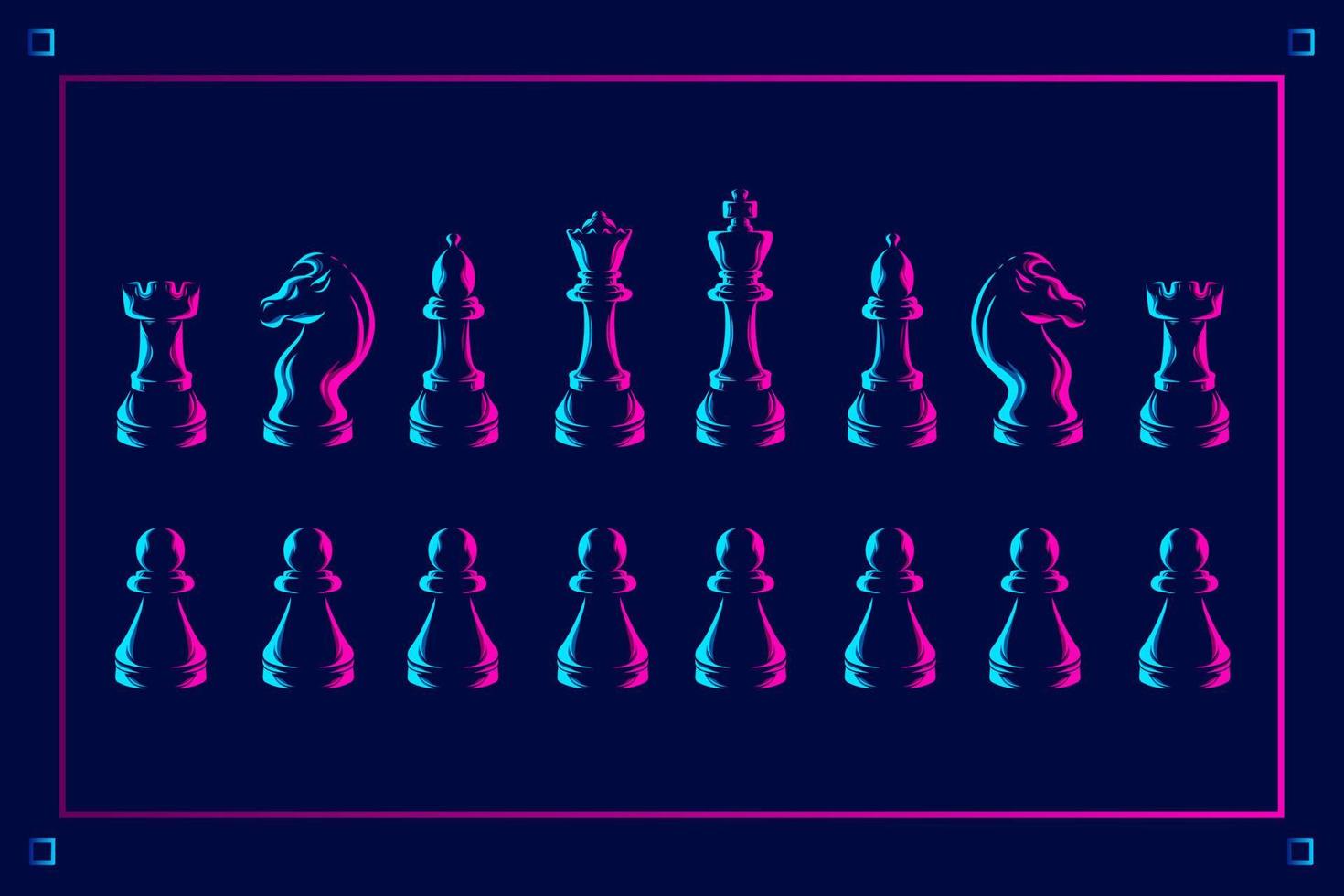 linea di scacchi pop art potrait logo design colorato con sfondo scuro. illustrazione vettoriale astratta. sfondo nero isolato per t-shirt, poster, abbigliamento, merchandising, abbigliamento, design distintivo