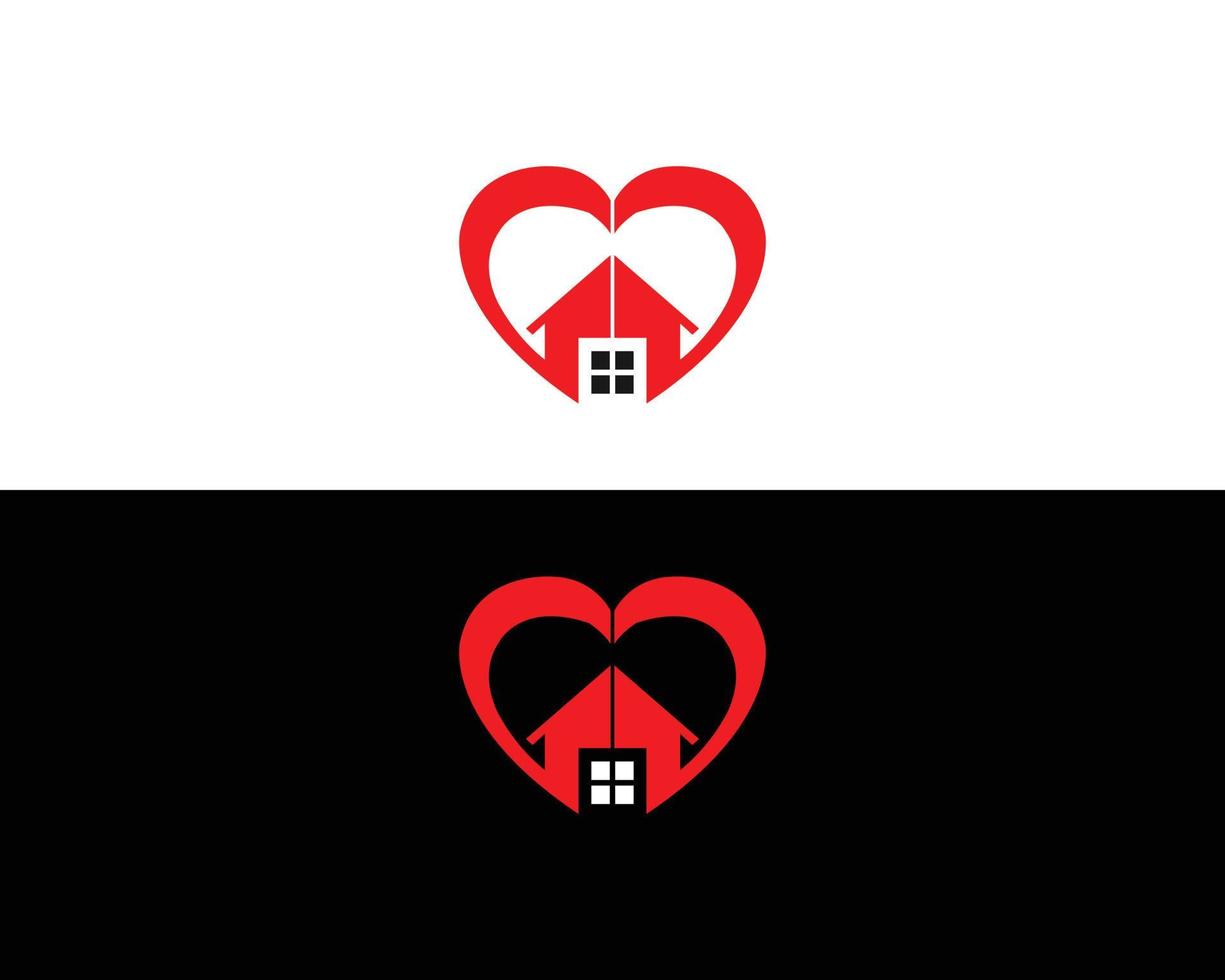 design del logo della casa di amore, design del modello di assistenza domiciliare. vettore