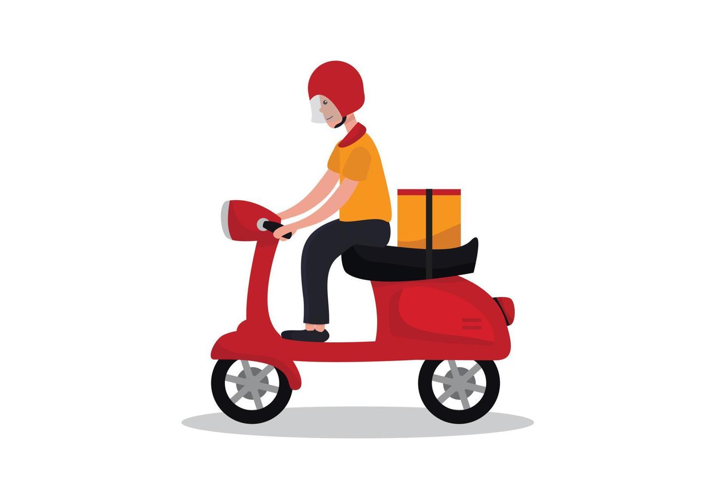 consegna. illustrazione del fumetto di vettore. servizio di ristorazione. con scooter.isolated su sfondo bianco vettore