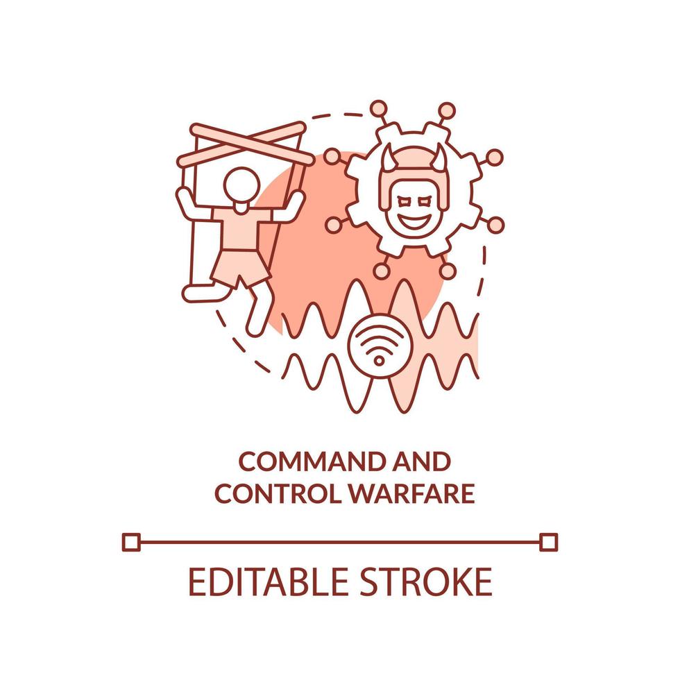 icona del concetto rosso di guerra di comando e controllo. sottoarea dell'illustrazione della linea sottile dell'idea astratta della guerra dell'informazione. disegno di contorno isolato. tratto modificabile. vettore