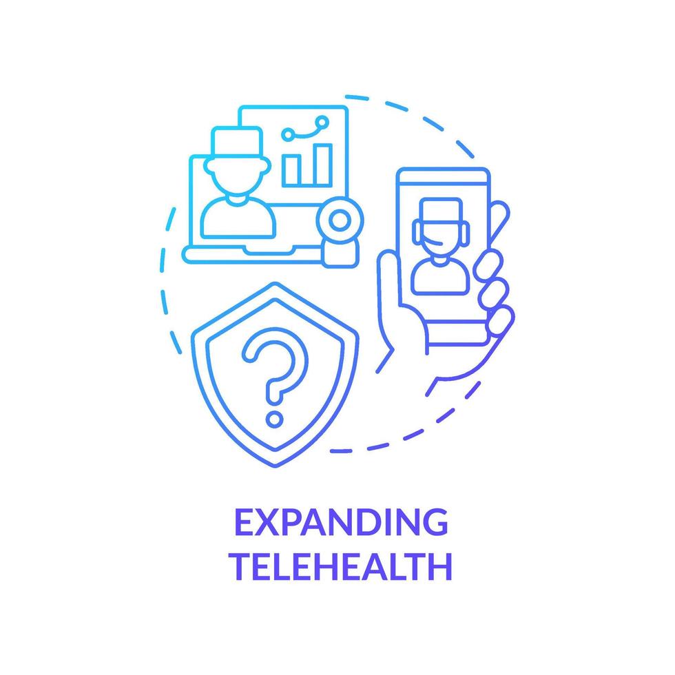 icona del concetto di gradiente blu della telemedicina in espansione. illustrazione della linea sottile dell'idea astratta della sfida del sistema sanitario. migliorare l'equità sanitaria. disegno di contorno isolato. vettore
