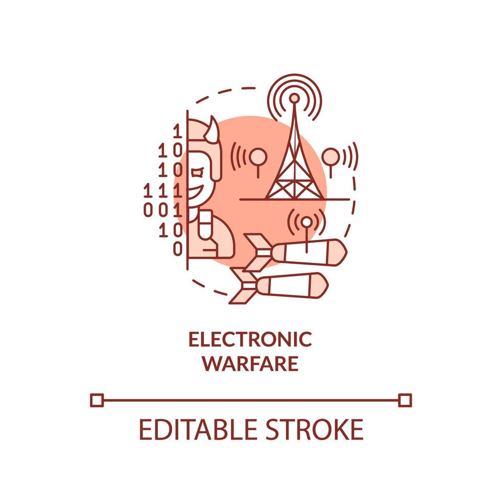icona rossa del concetto di guerra elettronica. azioni militari. sottoarea dell'illustrazione della linea sottile dell'idea astratta della guerra dell'informazione. disegno di contorno isolato. tratto modificabile. vettore