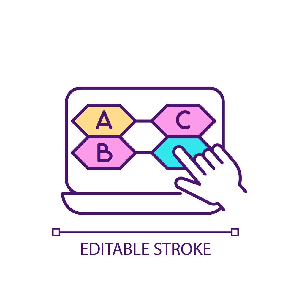 scegli l'icona del colore rgb online del test di risoluzione della risposta. esame a distanza. beneficio per l'istruzione a distanza. illustrazione vettoriale isolata. semplice disegno a tratteggio pieno. tratto modificabile.