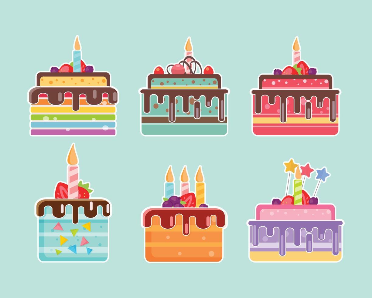 collezione di torte di compleanno, deliziose torte, icona vettoriale