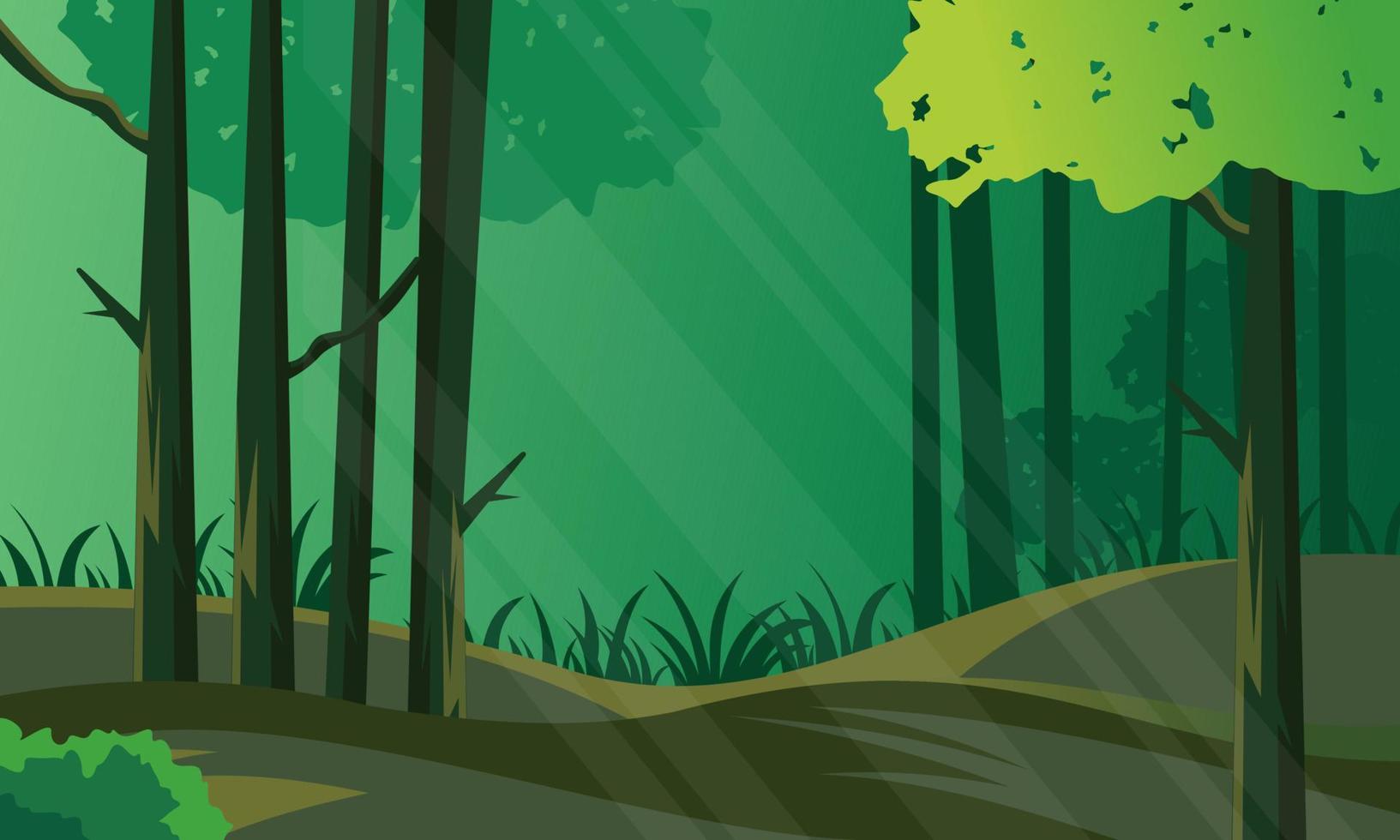 paesaggio della giungla. panorama con piante tropicali, liane e tronco d'albero con luce solare che cade su erba verde a terra vettore
