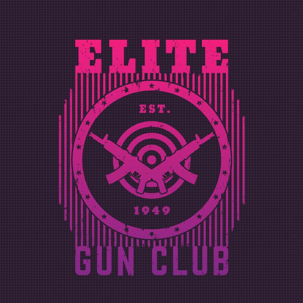 emblema del club di armi con pistole automatiche e bersaglio su sfondo scuro vettore