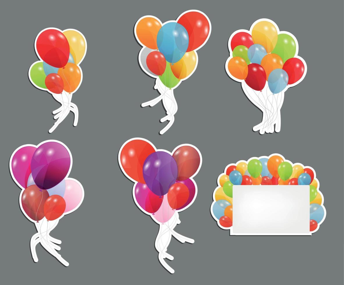 set di etichette con palloncini colorati, illustrazione vettoriale