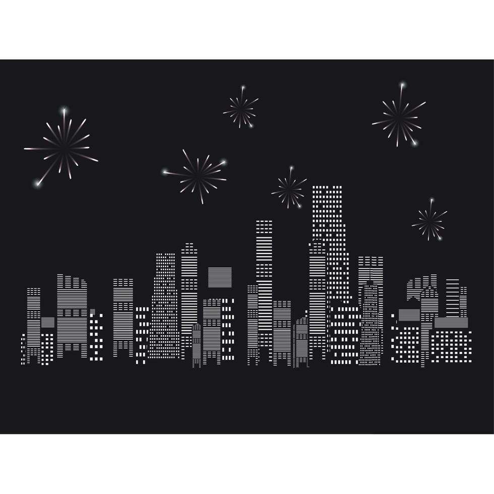 illustrazione vettoriale della città di fuochi d'artificio