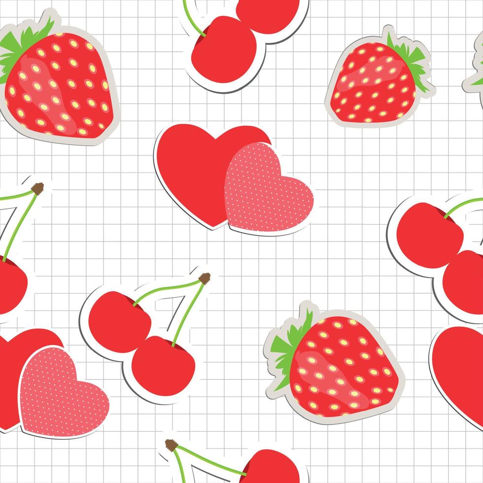 senza cuciture con cuore, ciliegia, fragola. illustrazione vettoriale