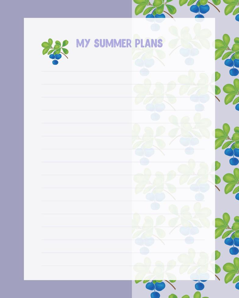la mia estate prevede di fare la lista dei promemoria del modello di doodle del mirtillo della strega. illustrazione vettoriale