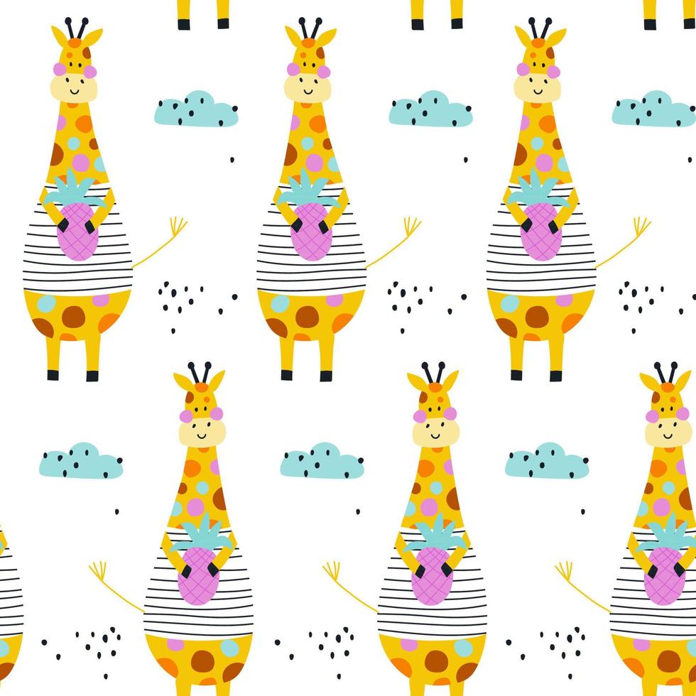 modello senza cuciture con giraffa simpatico cartone animato. illustrazione vettoriale