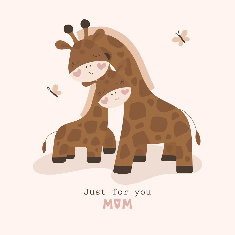 carta per la festa della mamma con simpatica giraffa. illustrazione vettoriale