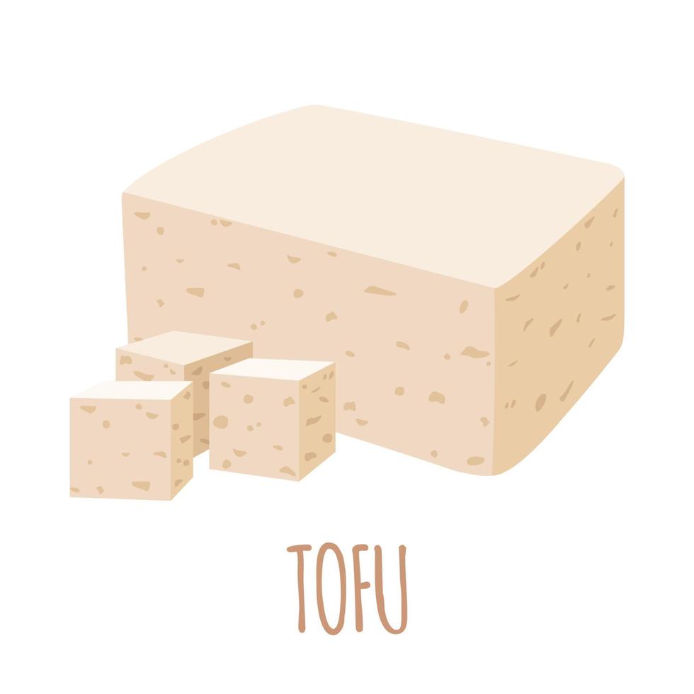 icona di tofu in stile piano isolato su priorità bassa bianca. cibo vegetariano sano. cartone animato cagliata di soia o formaggio di soia. illustrazione vettoriale. vettore