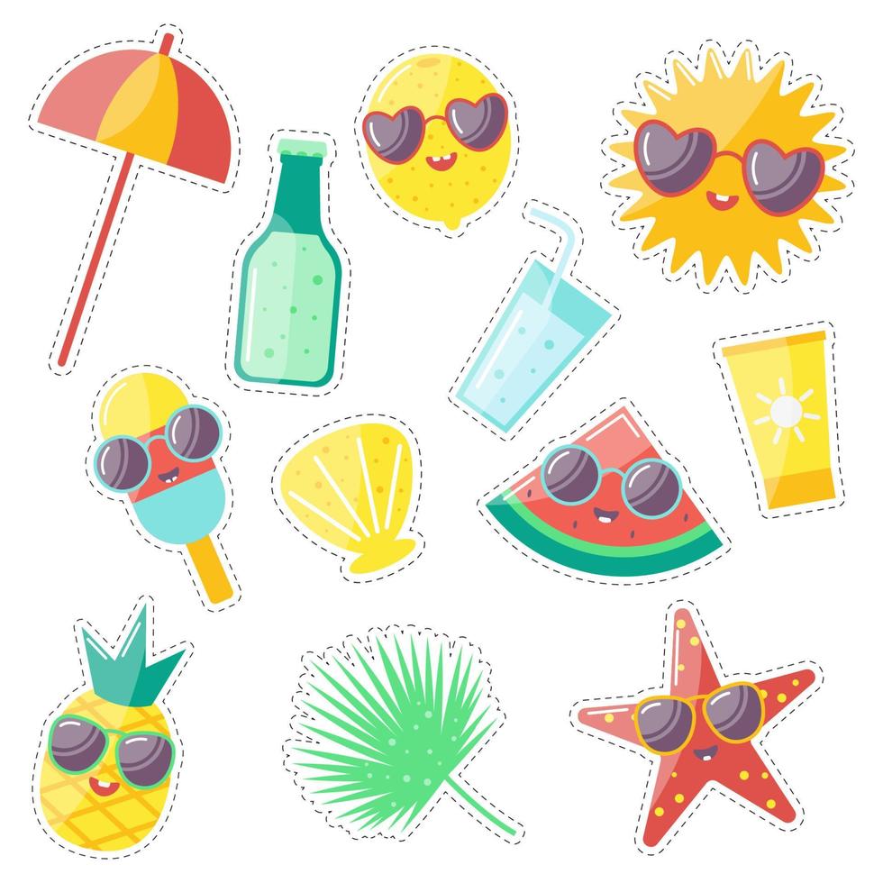 adesivi estivi vettoriali personaggi dei cartoni animati che indossano occhiali da sole