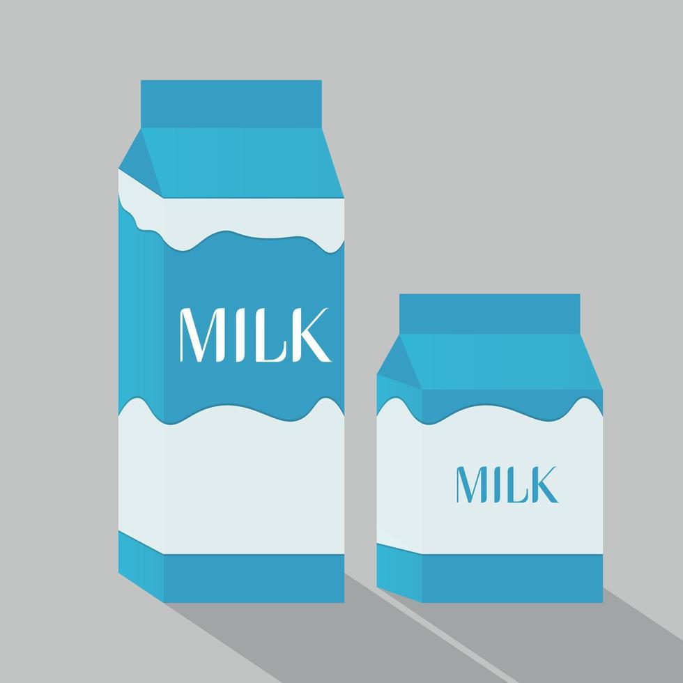 sacchetto di carta con latte, confezione piccola e grande isolata su sfondo bianco. il latte è una bevanda a base di latte. prodotto biologico sano. illustrazione vettoriale in stile piatto