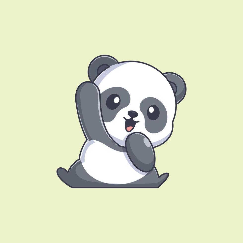 simpatico cartone animato con la mano d'ondeggiamento del panda vettore