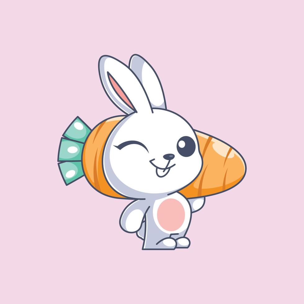 simpatico coniglietto che trasporta le carote vettore