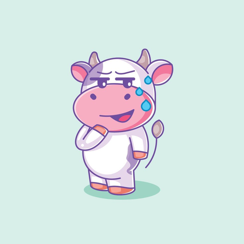 carino mucca sorridente sospettosamente cartone animato vettore