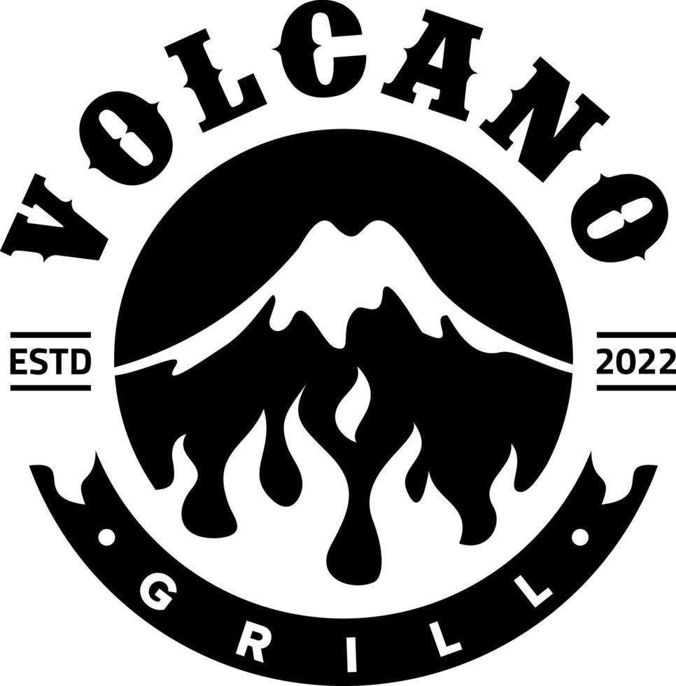 logo vulcano grill barbecue modello vettore cibo vintage icona caldo