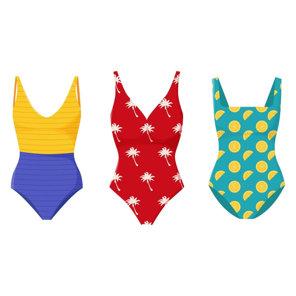 collezione di costumi da bagno da donna. set di costumi da bagno alla moda. costumi da bagno da donna per le vacanze estive vettore