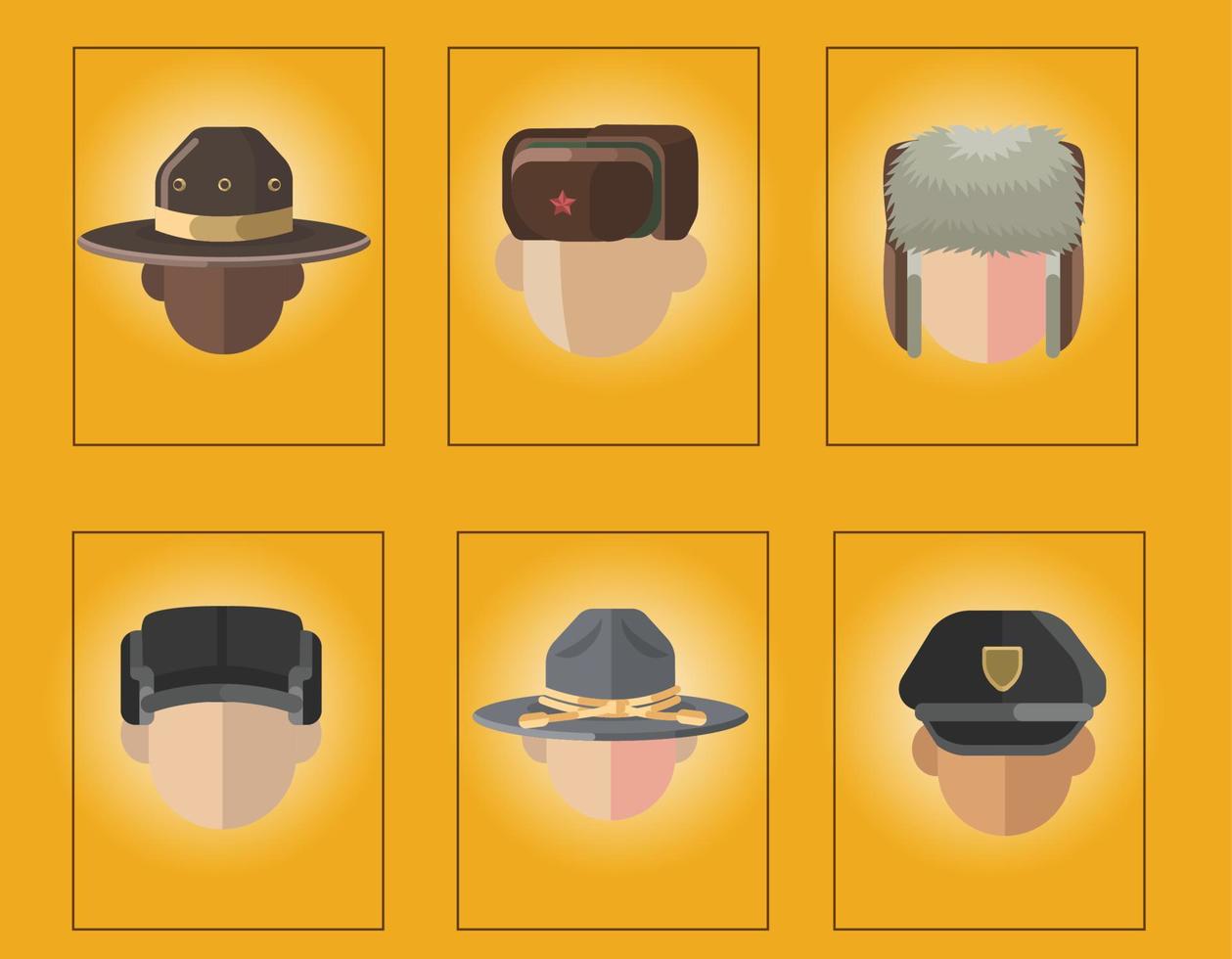 vettore di cappelli da soldato in design piatto