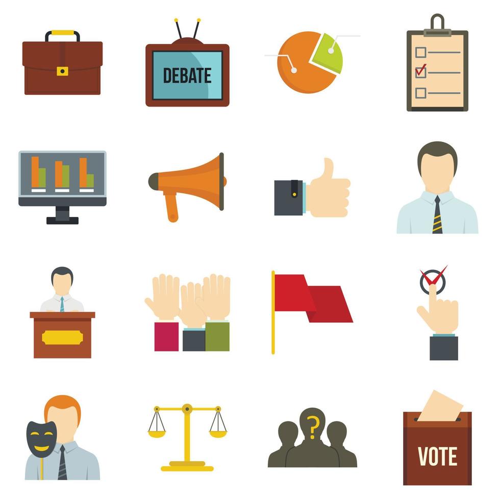 icone di voto elettorale impostate in stile piatto vettore
