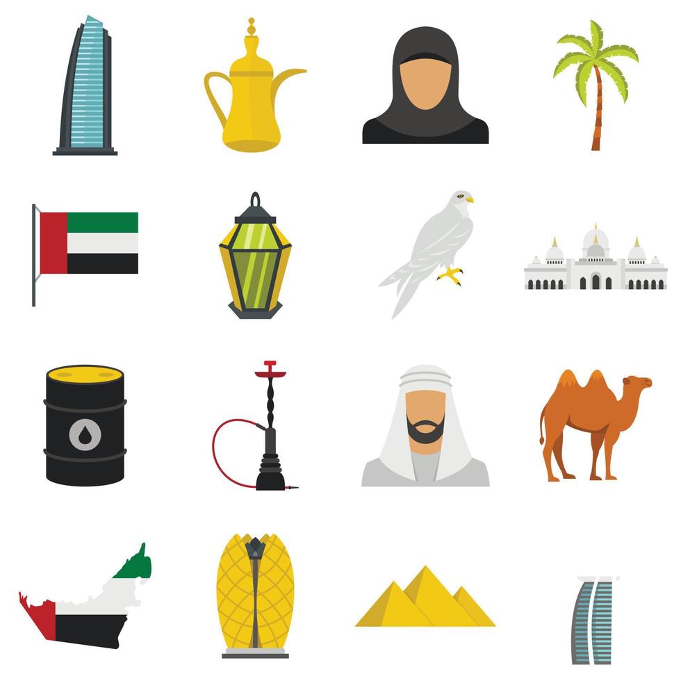 Emirati Arabi Uniti set icone piatte vettore