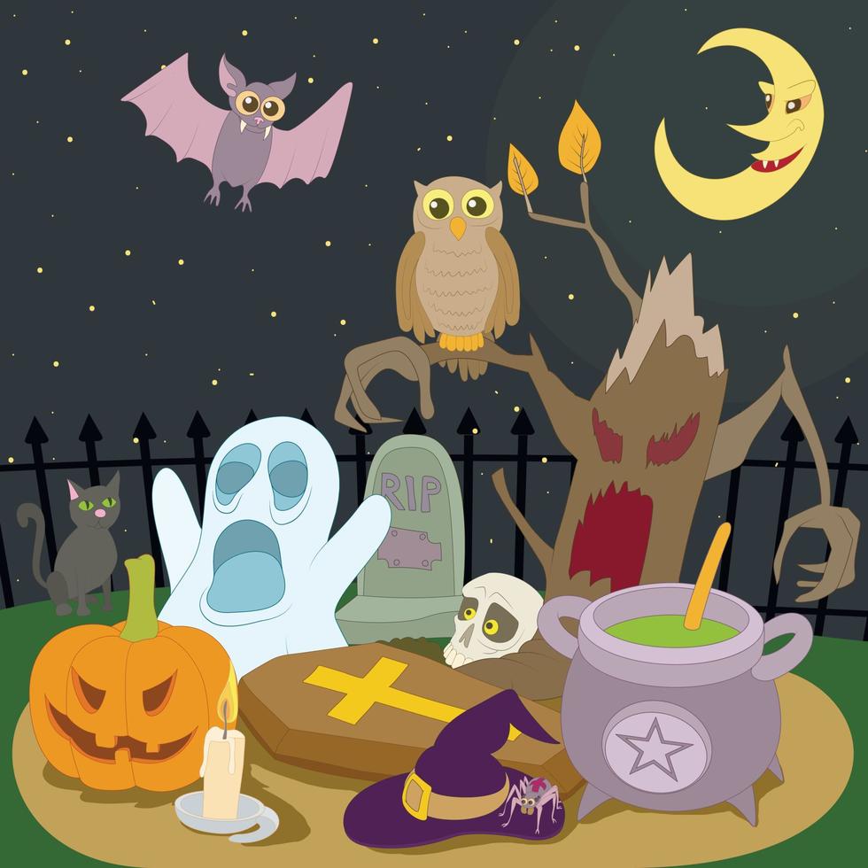 felice concetto di halloween, stile cartone animato vettore