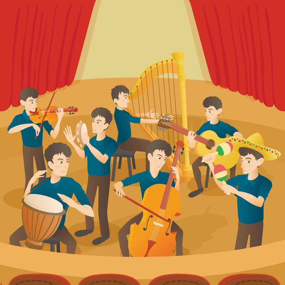 concetto di figure di musicisti d'orchestra, stile cartone animato vettore
