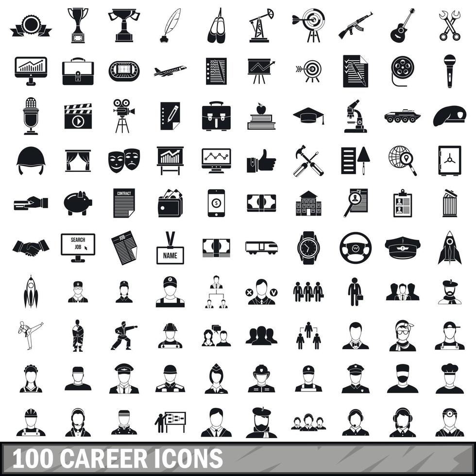 100 icone di carriera impostate in uno stile semplice vettore
