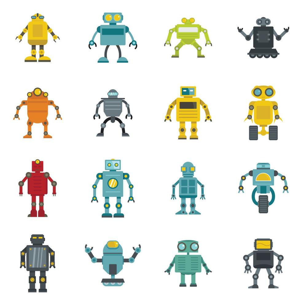 icone robot impostate in stile piatto vettore