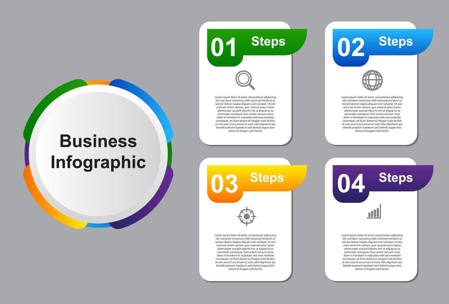 Modello di elemento infografico colorato in 4 fasi. design per la presentazione. vettore