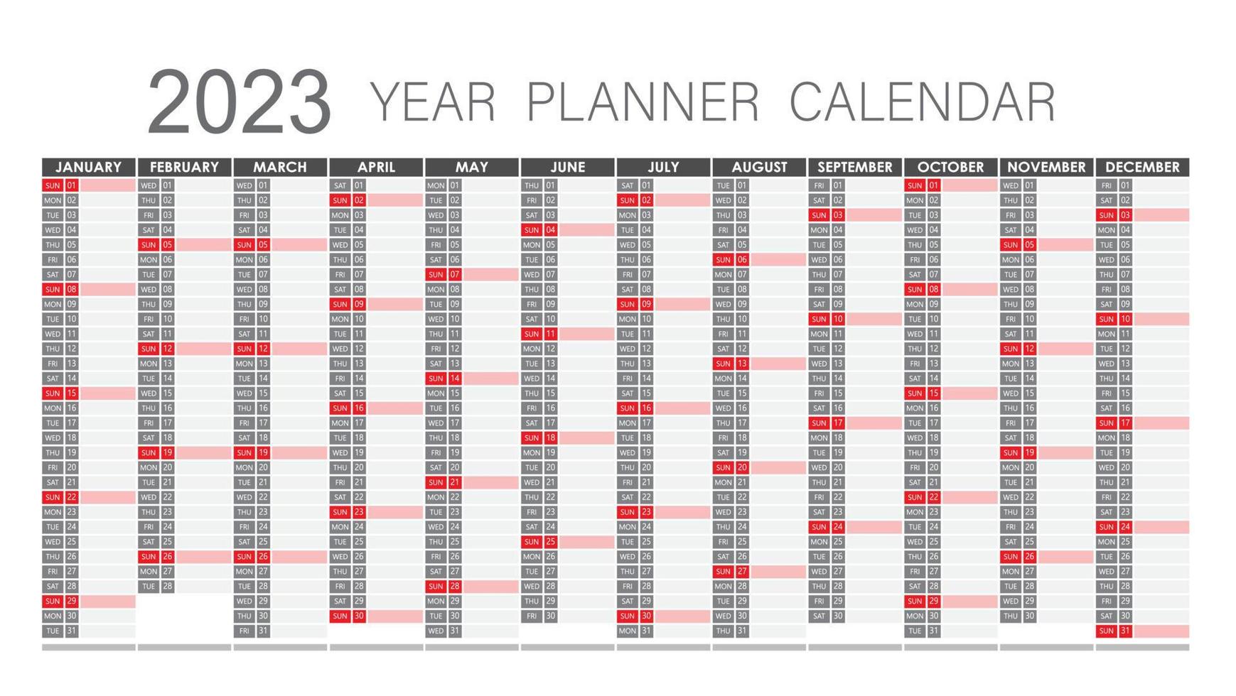 Agenda 2023 anni - calendario da parete calendario colore rosso e grigio - completamente modificabile - vettore