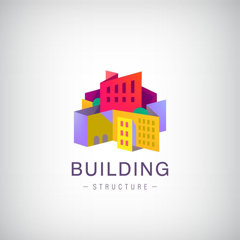 grafica vettoriale di concetto - edifici colorati di skyline urbano. il modello del logo mostra gli edifici moderni in modo astratto. logo dell'edificio, struttura, architettura