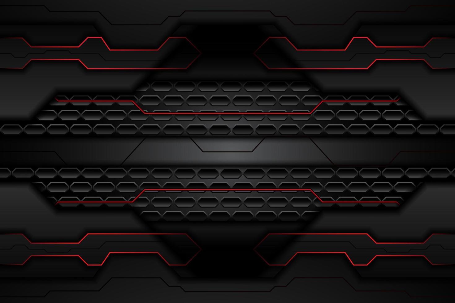 piastra metallica nera e strisce rosse a contrasto su rete d'acciaio. modello di sfondo di progettazione di tecnologia moderna. illustrazione vettoriale