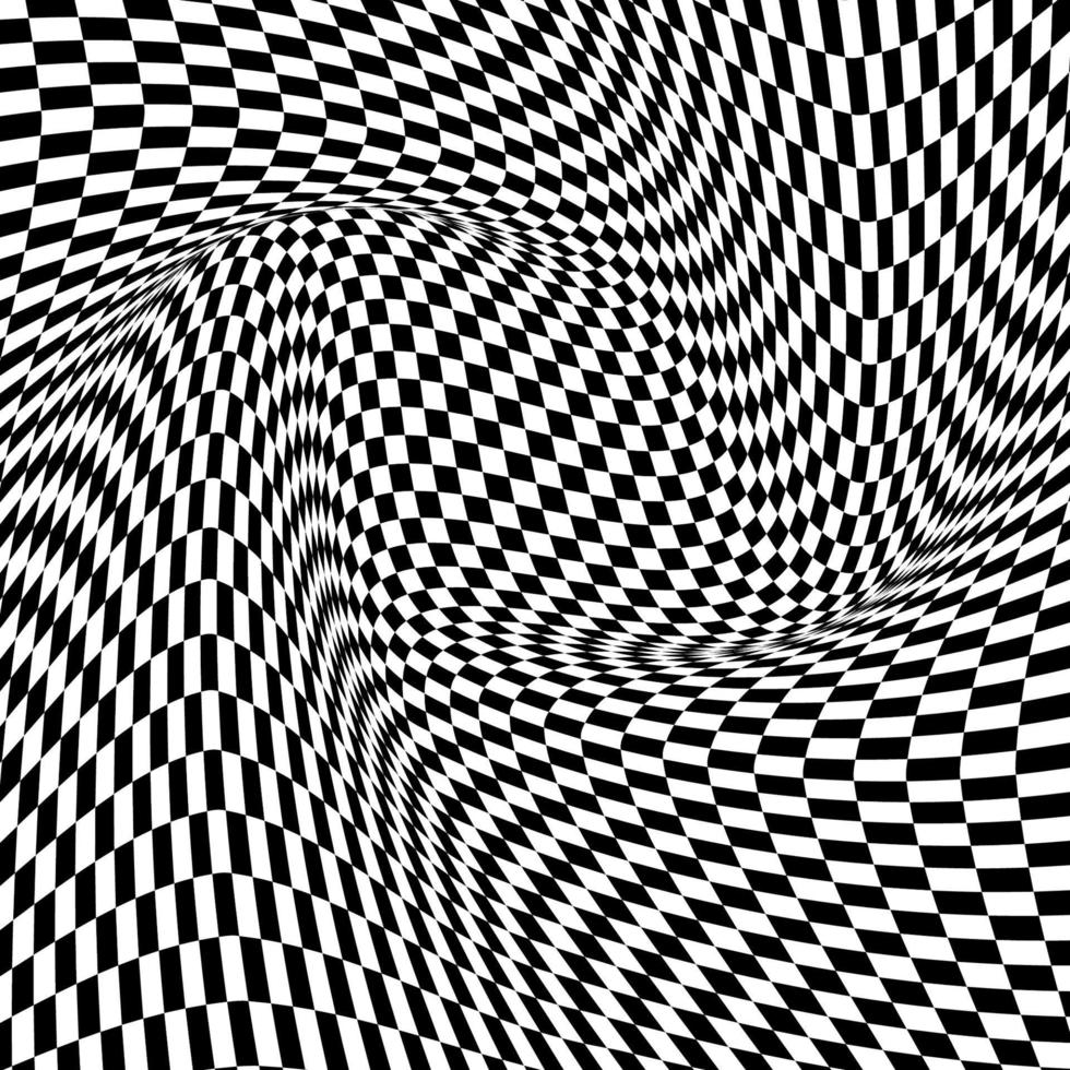astratto bianco e nero griglia curva sfondo vettoriale. motivo geometrico astratto bianco e nero con quadrati. illusione ottica di contrasto. illustrazione vettoriale