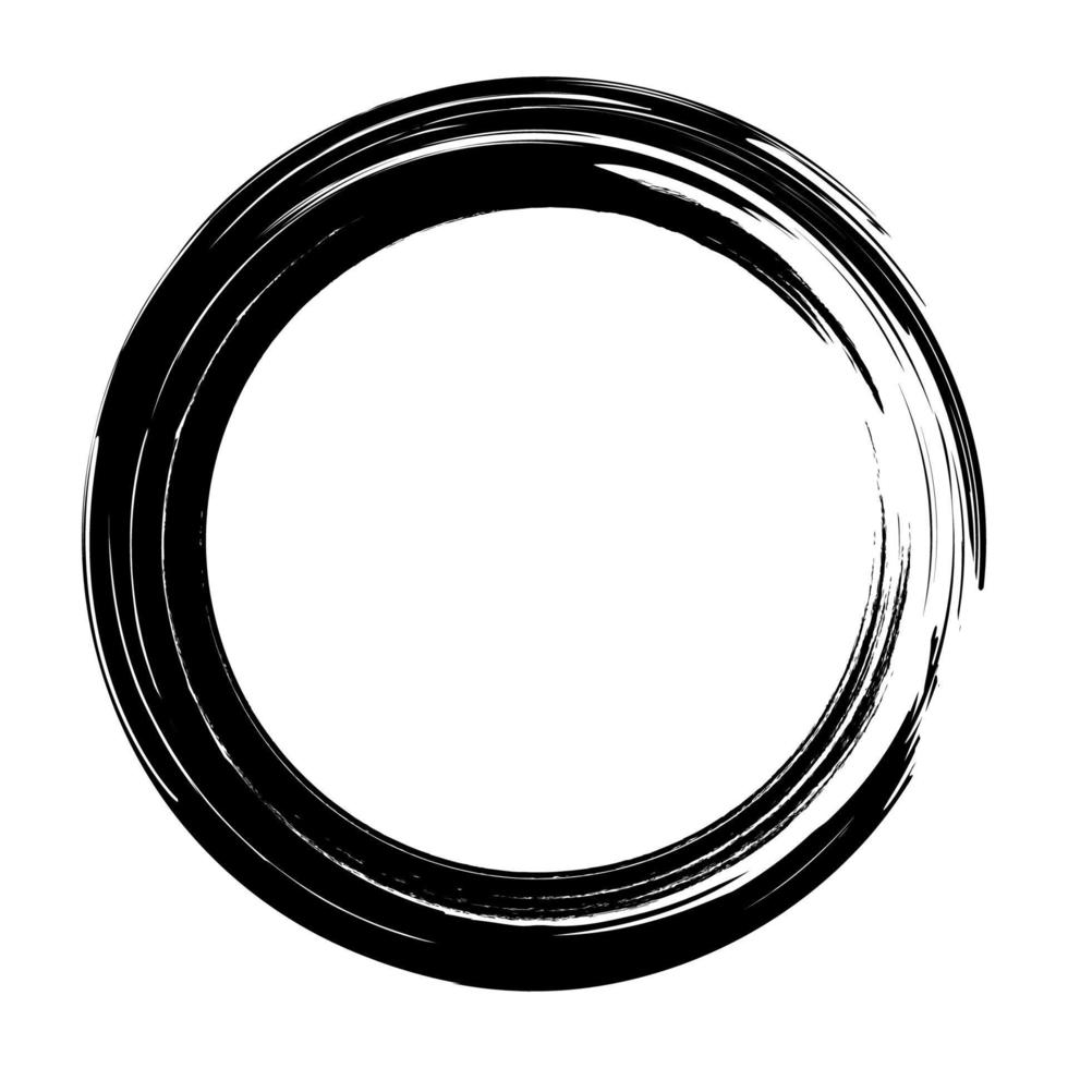 vettore pennellate cerchi di vernice su sfondo bianco. cerchio di pennello disegnato a mano con inchiostro. logo, illustrazione vettoriale dell'elemento di design dell'etichetta. cerchio nero grunge astratto. telaio