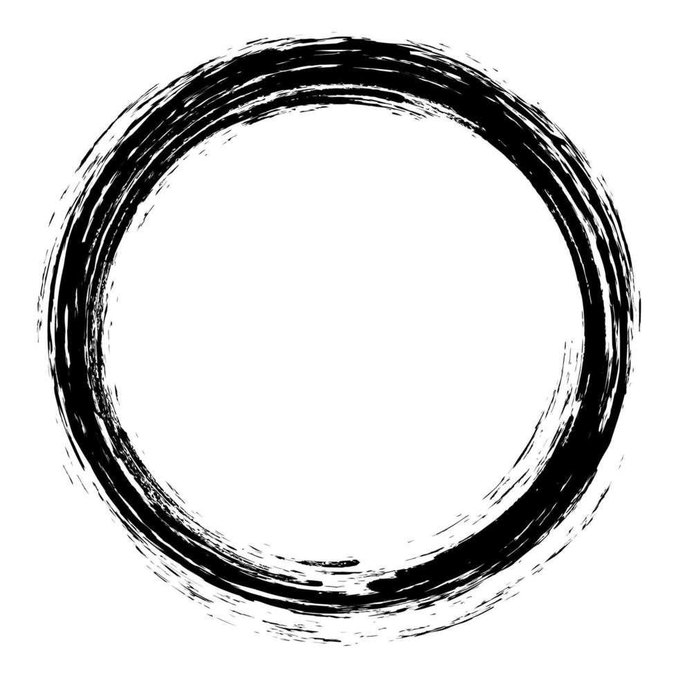 vettore pennellate cerchi di vernice su sfondo bianco. cerchio di pennello disegnato a mano con inchiostro. logo, illustrazione vettoriale dell'elemento di design dell'etichetta. cerchio nero grunge astratto. telaio