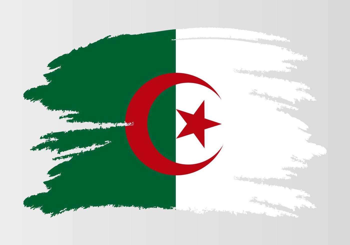 illustrazione disegnata a mano di stile della bandiera dell'algeria dipinta a pennello con un effetto grunge e acquerello. vettore