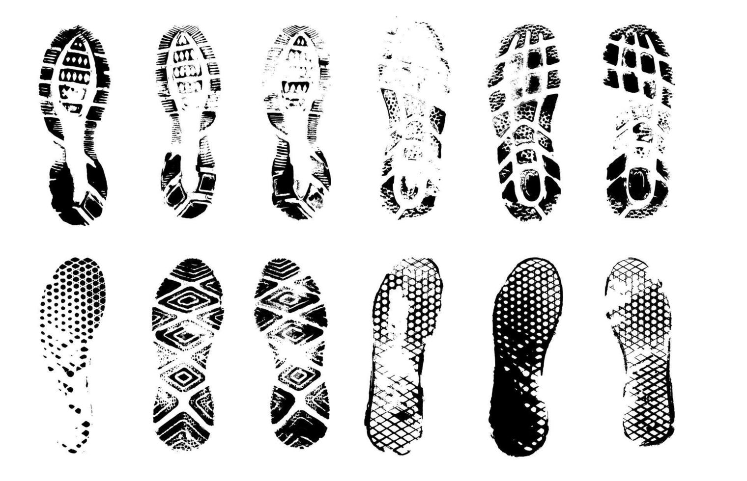 impronte di scarpe umane silhouette, set vettoriale. vettore