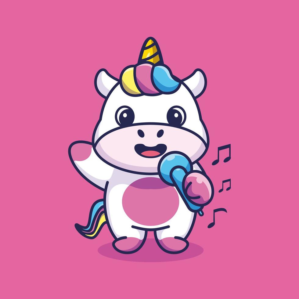 vettore premium di disegno del fumetto di canto di unicorno carino